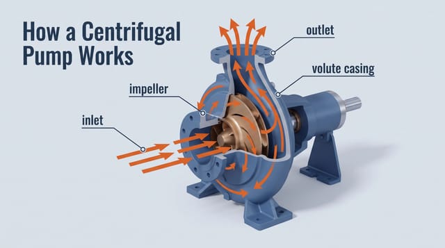 CAD Cutaway 3D animation style: Technical 3D machinery in satin industrial blue and machined steel, opened up with exploded views, ghosted casings and leader line callouts.