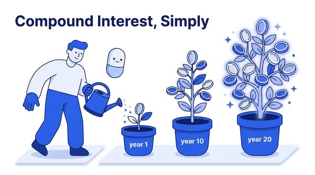 Cobalt Fintech 2.5D animation style: Strict cobalt and white 2.5D vector with flat geometric hands, soft shadowed cards and a friendly capsule bot.