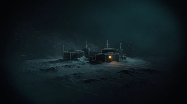 Dark Minimal Documentary animation style: Near black frames with film grain, thin white line graphics, glowing timelines and a single amber accent.