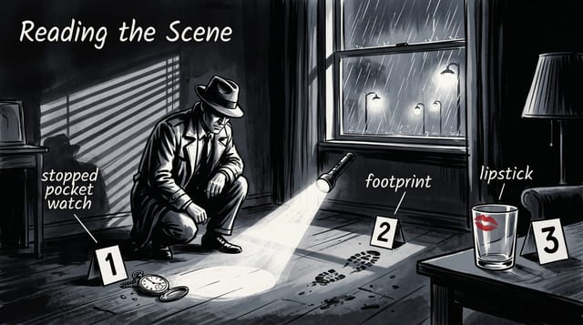 Graphic Novel Noir animation style: High contrast ink noir with heavy shadows, rain and venetian blinds, and a single blood red accent.