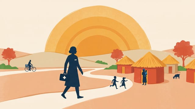 Risograph Editorial animation style: Grainy screen print editorial vector: indigo silhouettes under saffron sun domes, with paper tooth and stipple.