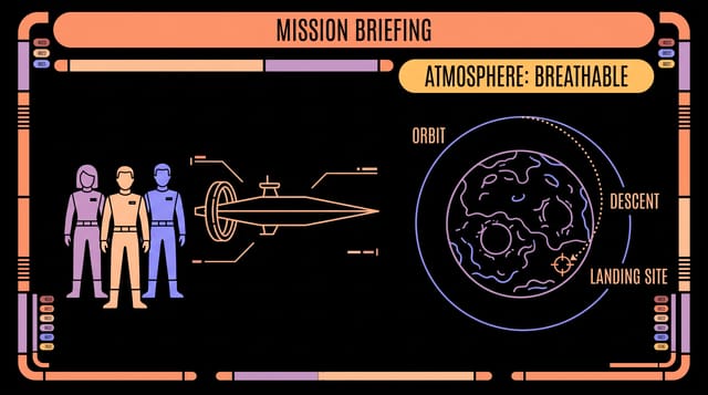 Starship Console animation style: A retro futuristic starship computer interface: rounded elbow bars, pill buttons and flat schematics on black.