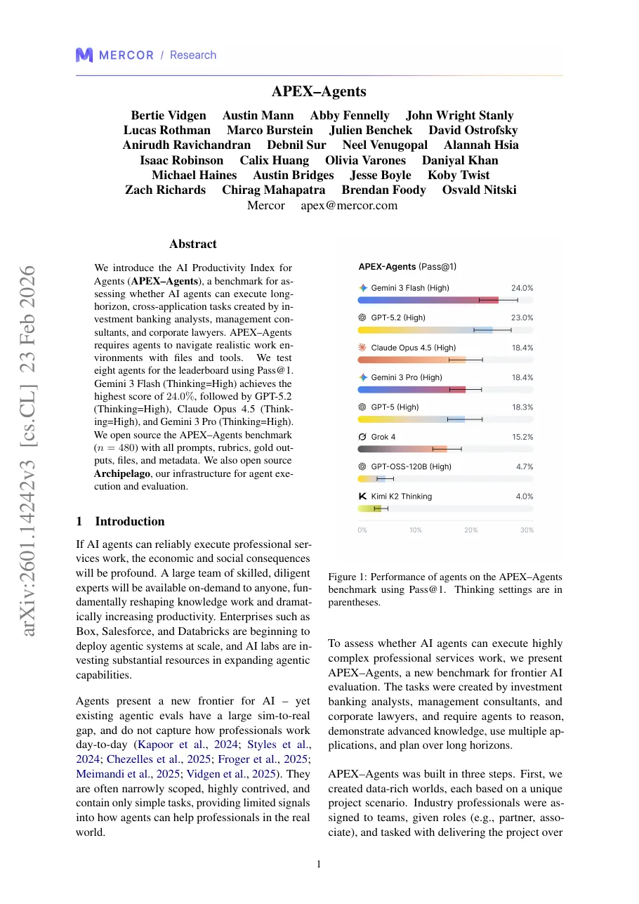 First page of the APEX-Agents research paper