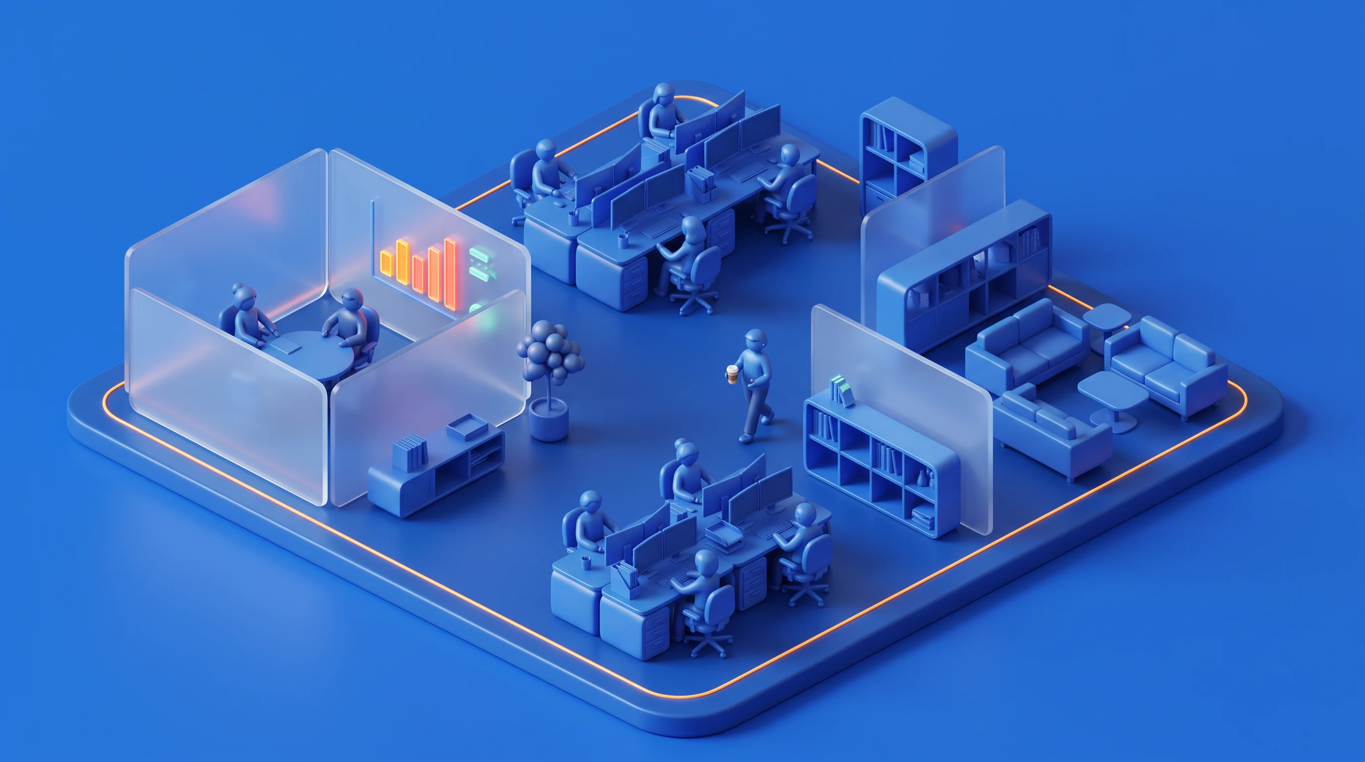 A modern office floor, in the Azure Isometric 3D style