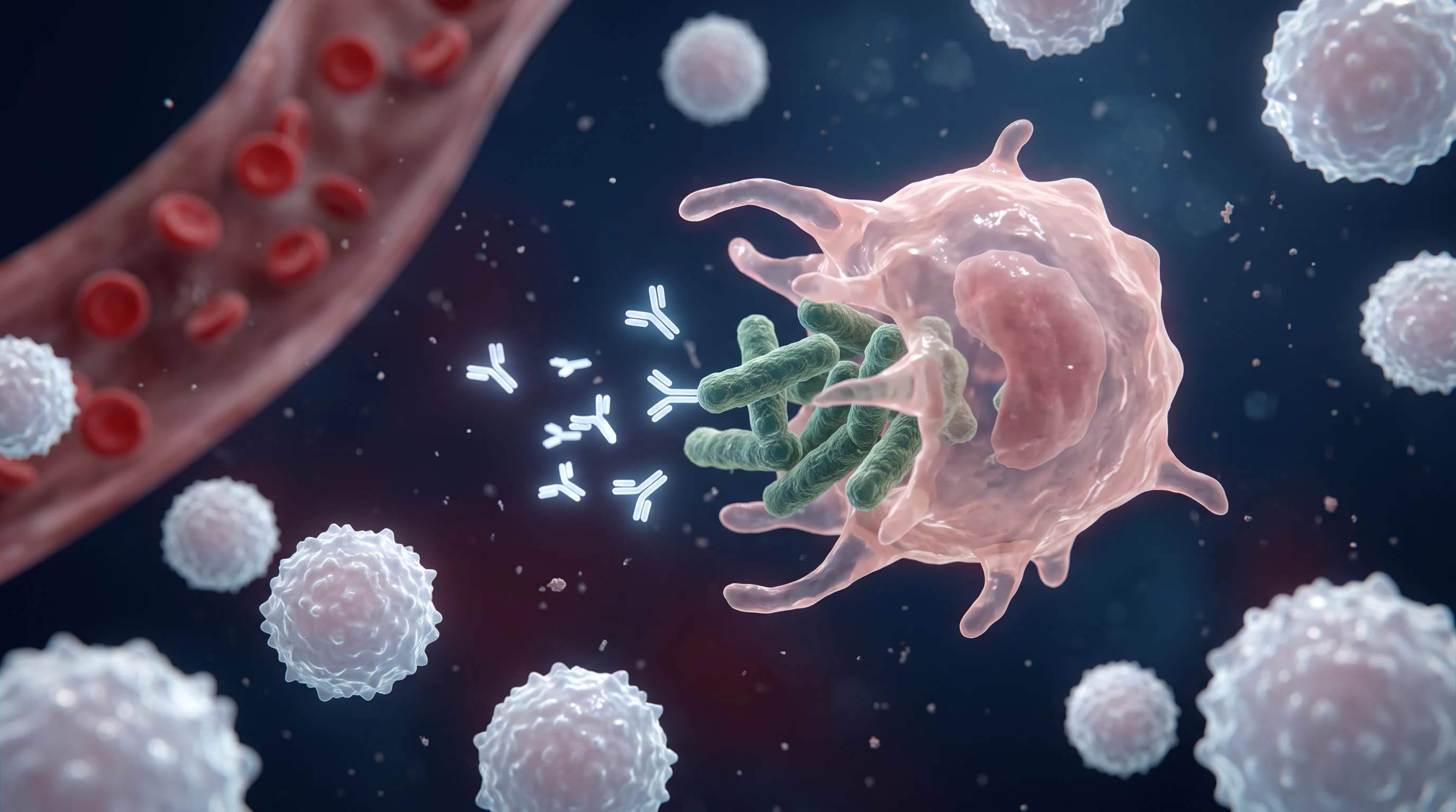 Inside a lymph node during an infection, in the Biomedical 3D style