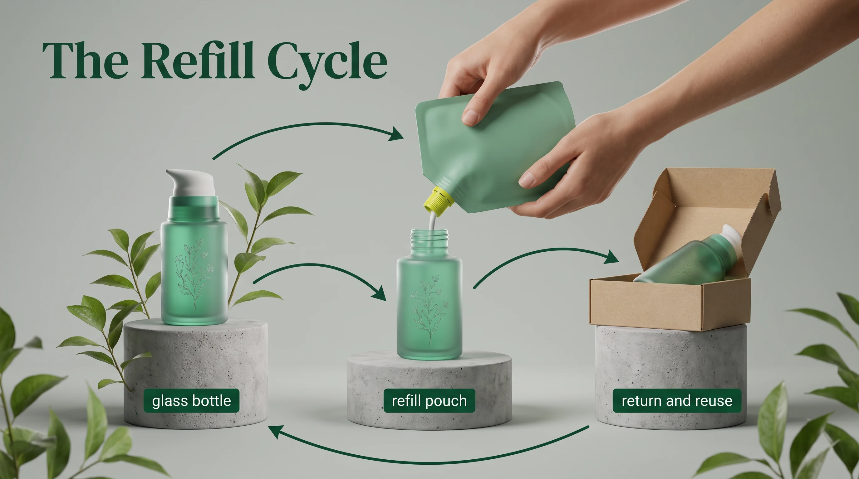 The refill cycle, in the Botanical Glass 3D style