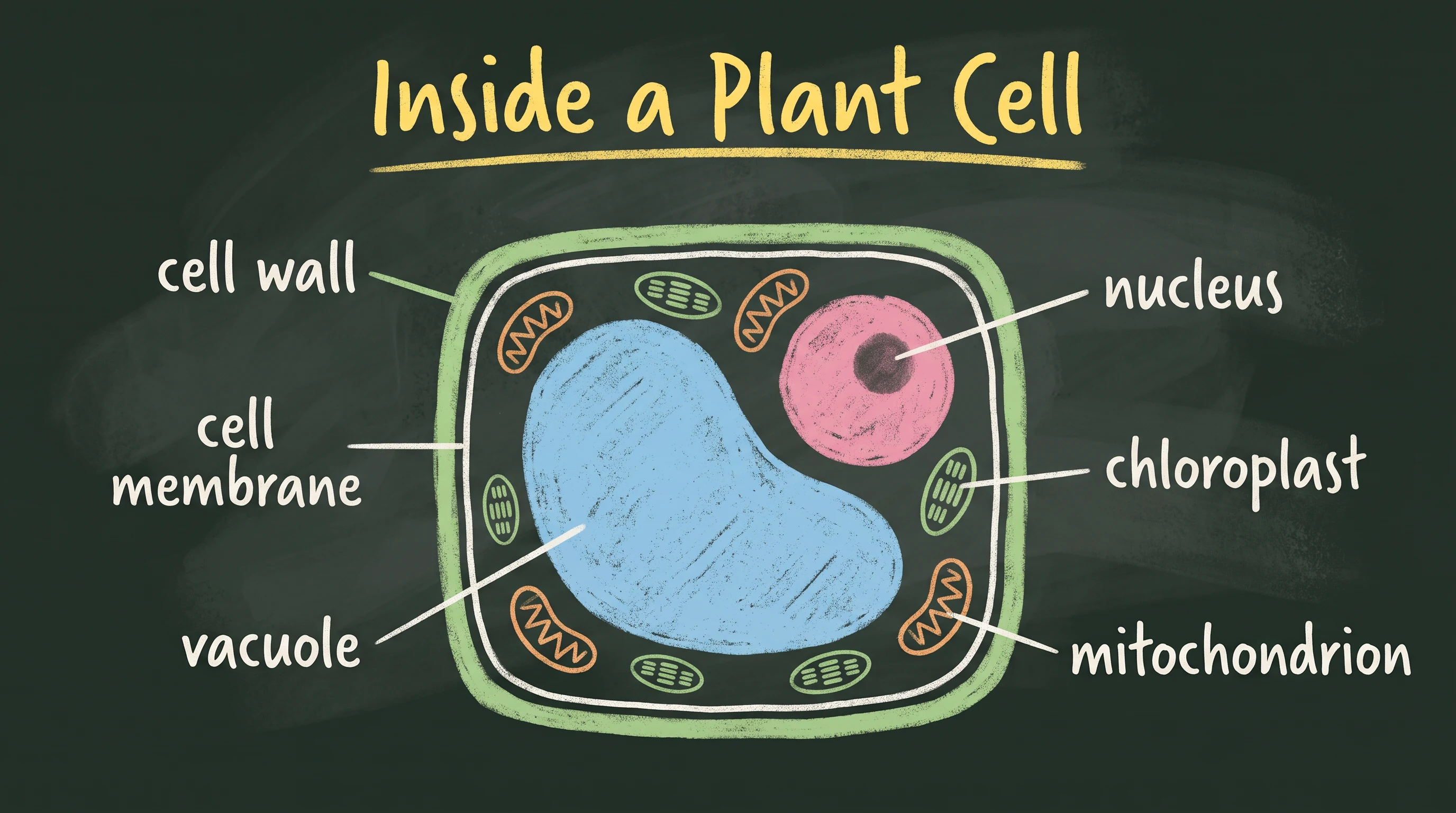 Inside a plant cell, labelled in chalk, in the Chalkboard style