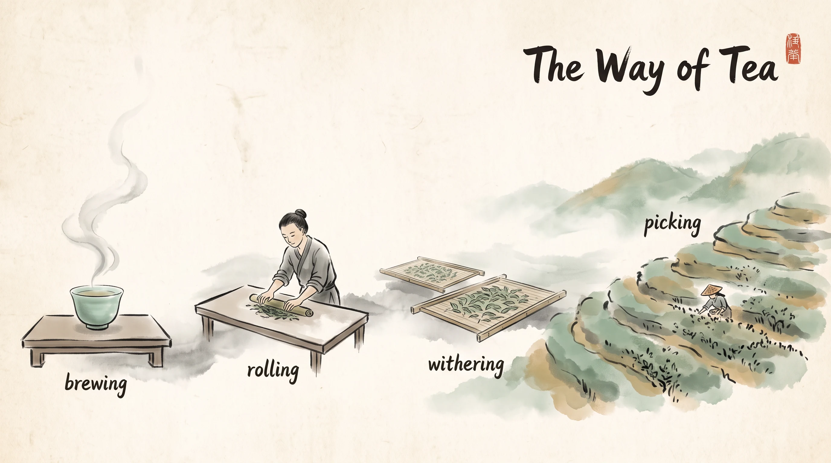 The way of tea, in the Chinese Ink Wash style