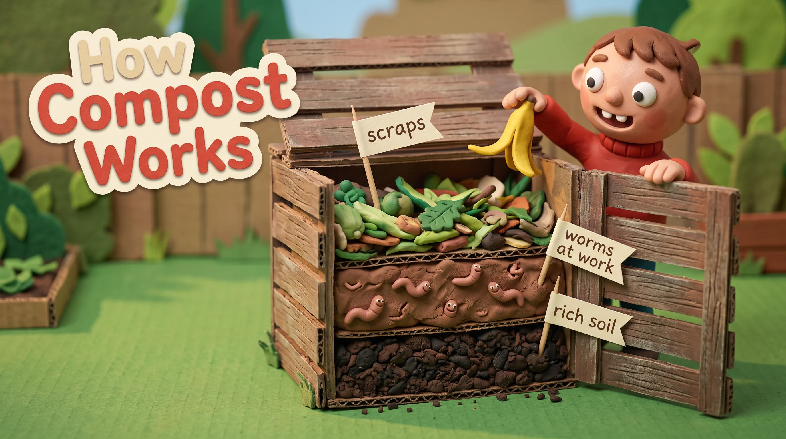 How compost works, in the Claymation Characters style
