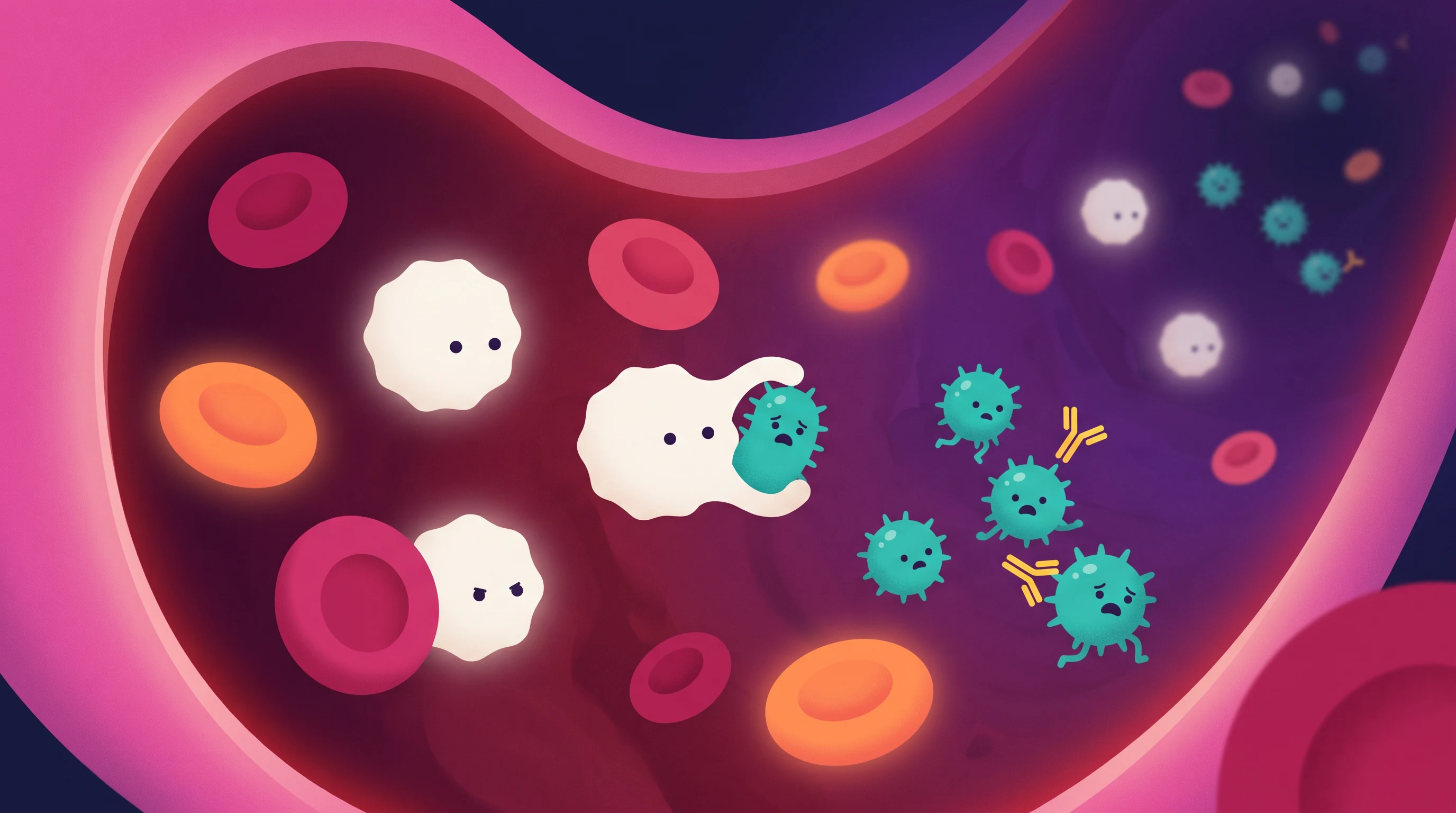 The immune system at war, in the Cosmic Flat Science style