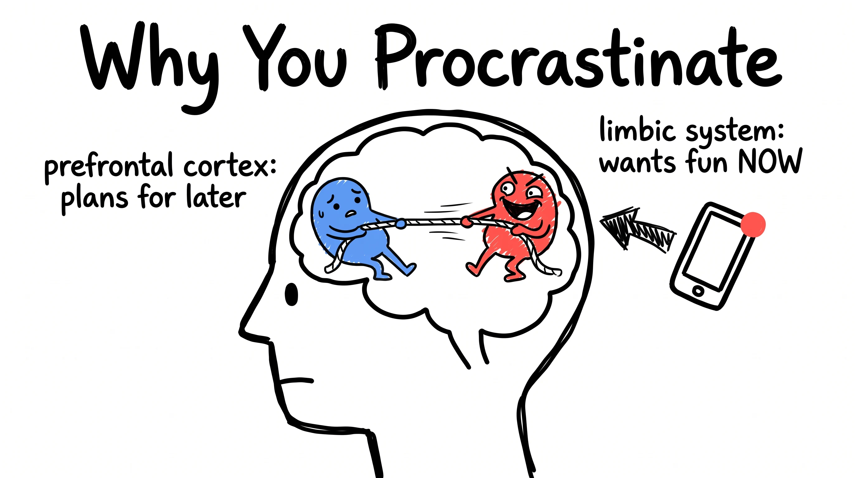 Why you procrastinate, in the Crude Doodle style