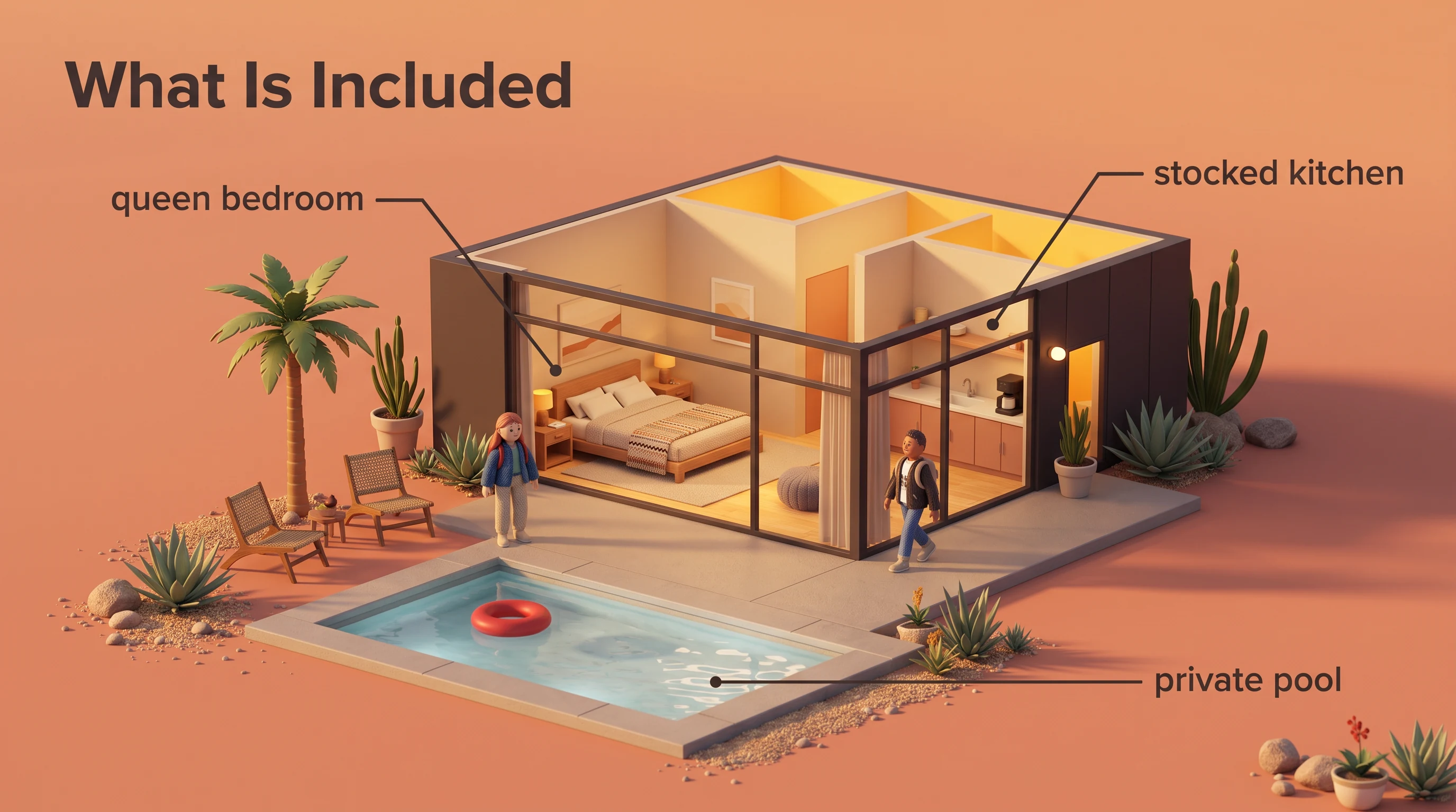 What is included in your stay, in the Desert Miniature Diorama style