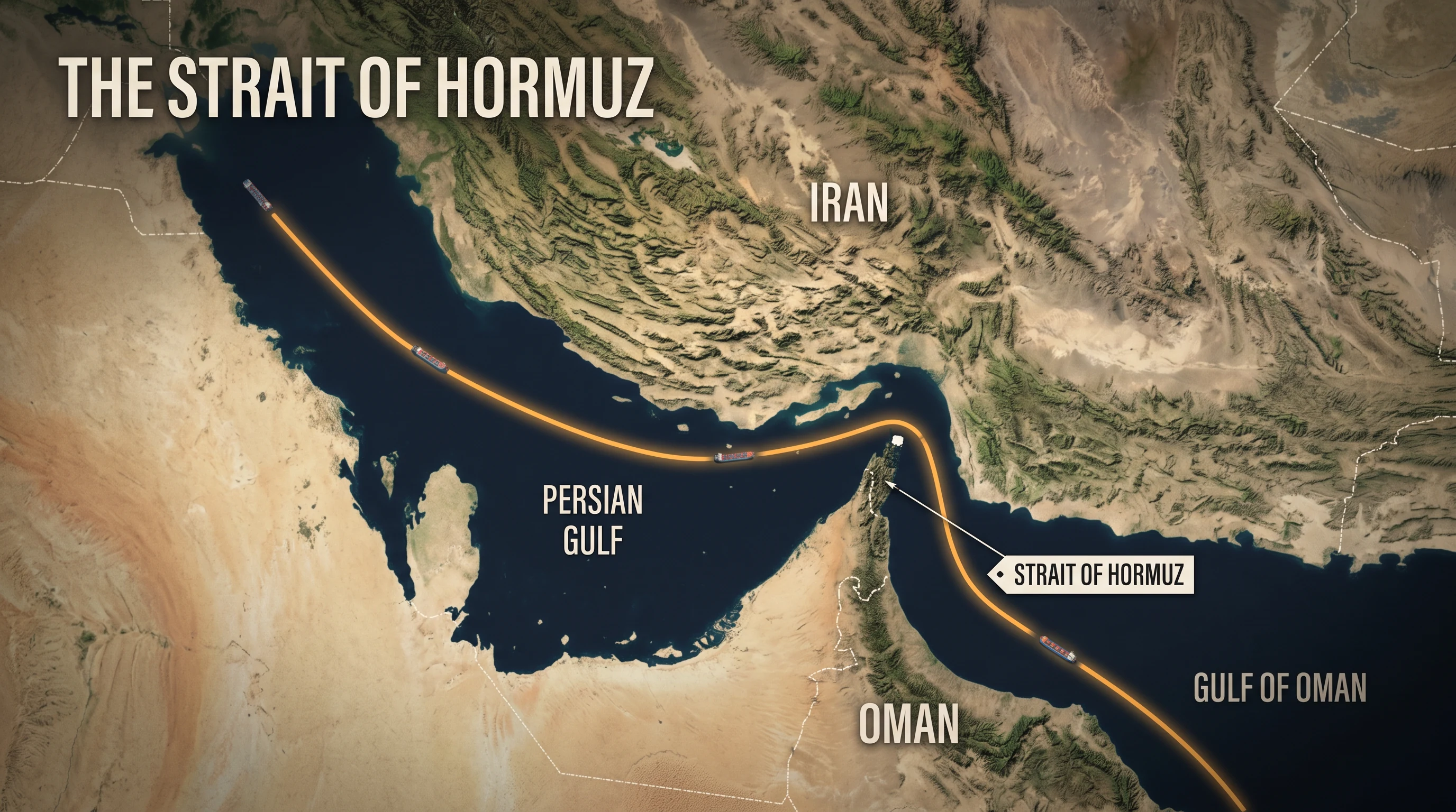 The Strait of Hormuz, in the Documentary Terrain Map style