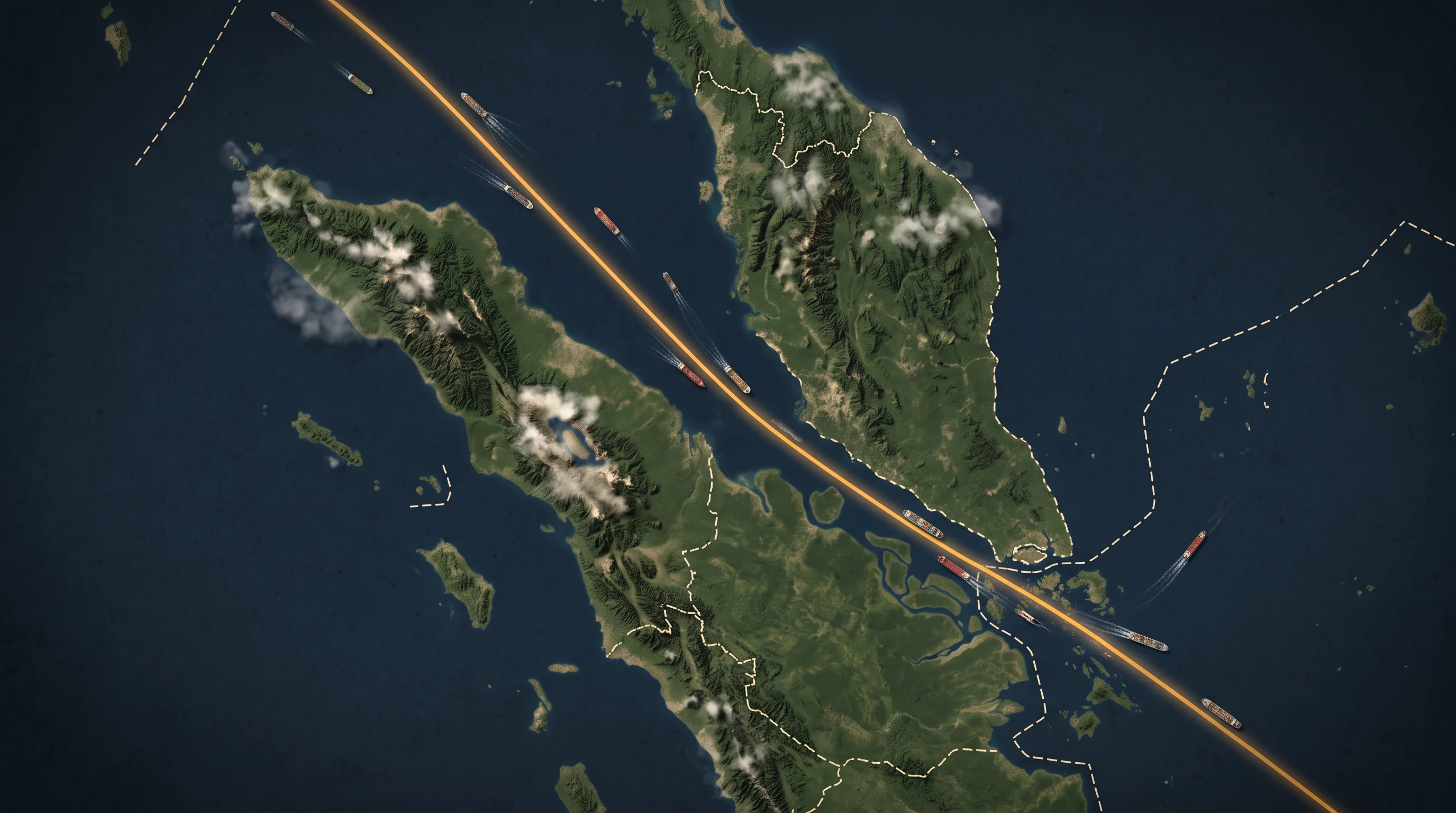 The Strait of Malacca, in the Documentary Terrain Map style