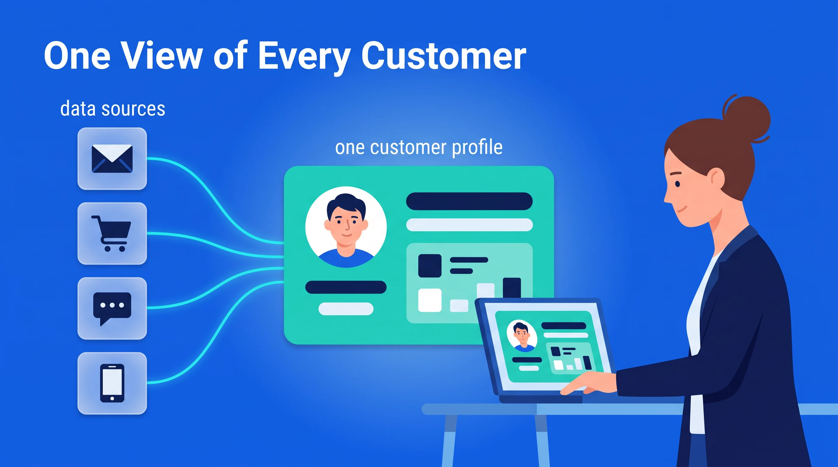 One view of every customer, in the Electric Blue SaaS Vector style