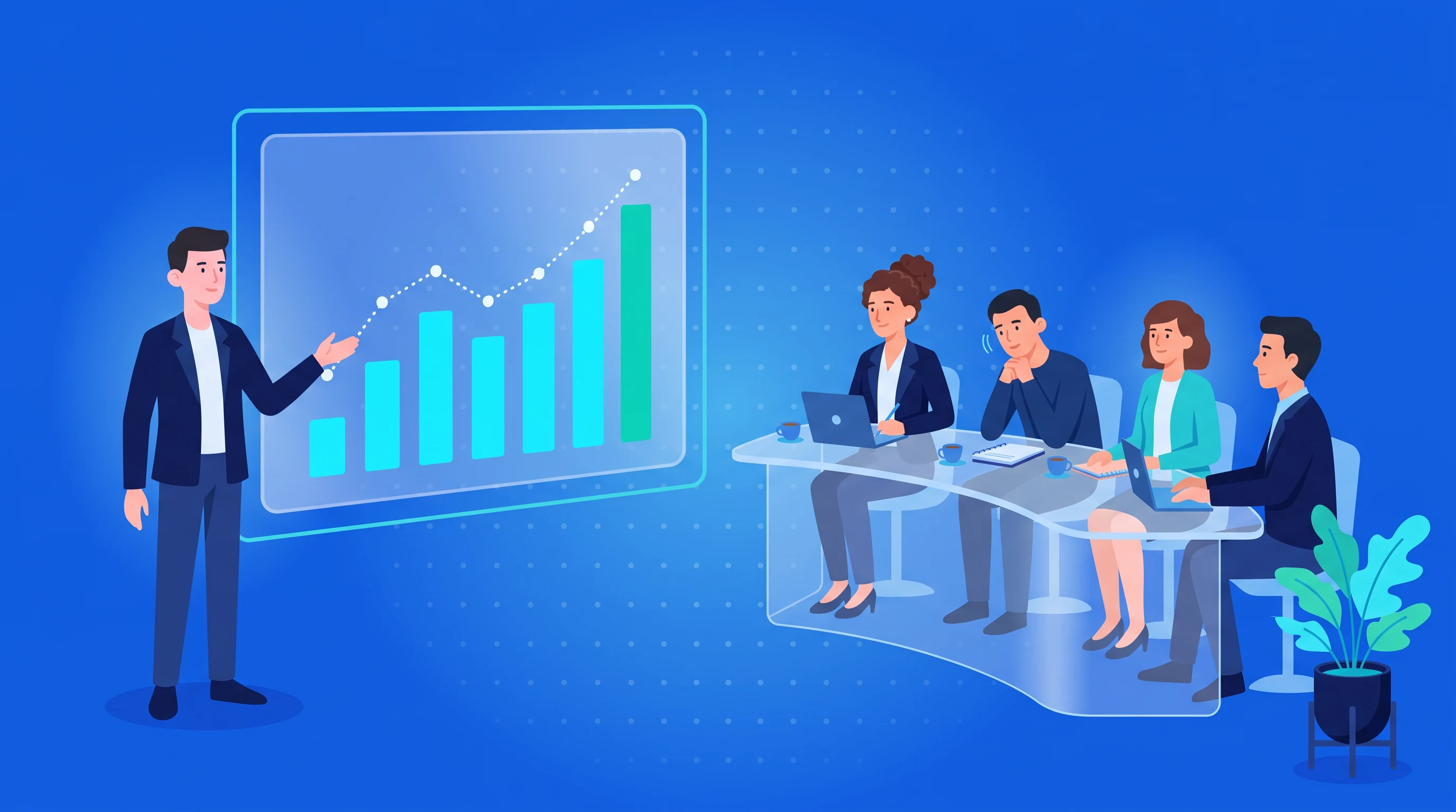 A quarterly business review, in the Electric Blue SaaS Vector style