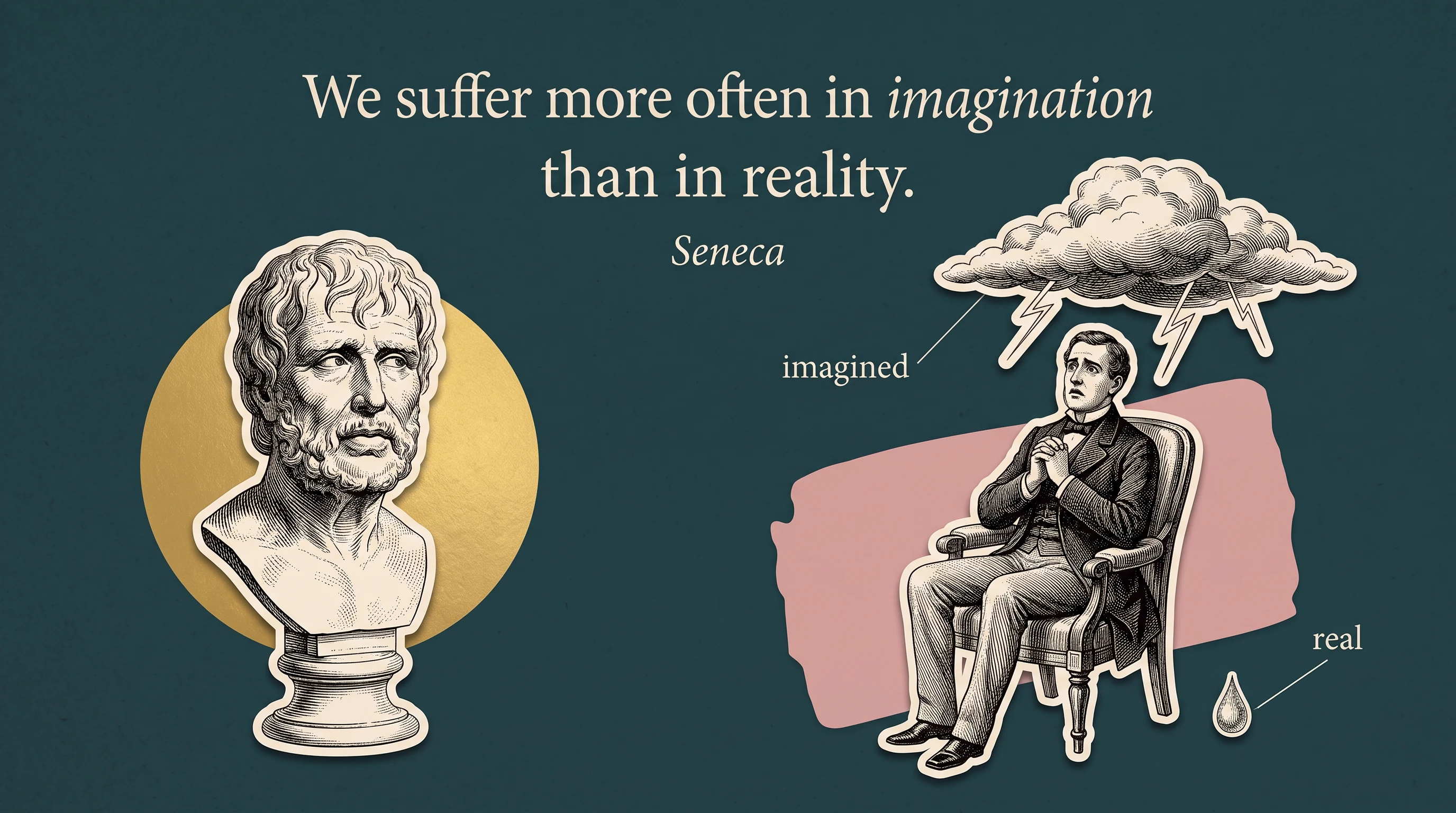 Seneca on worry: imagined versus real, in the Engraving Collage style