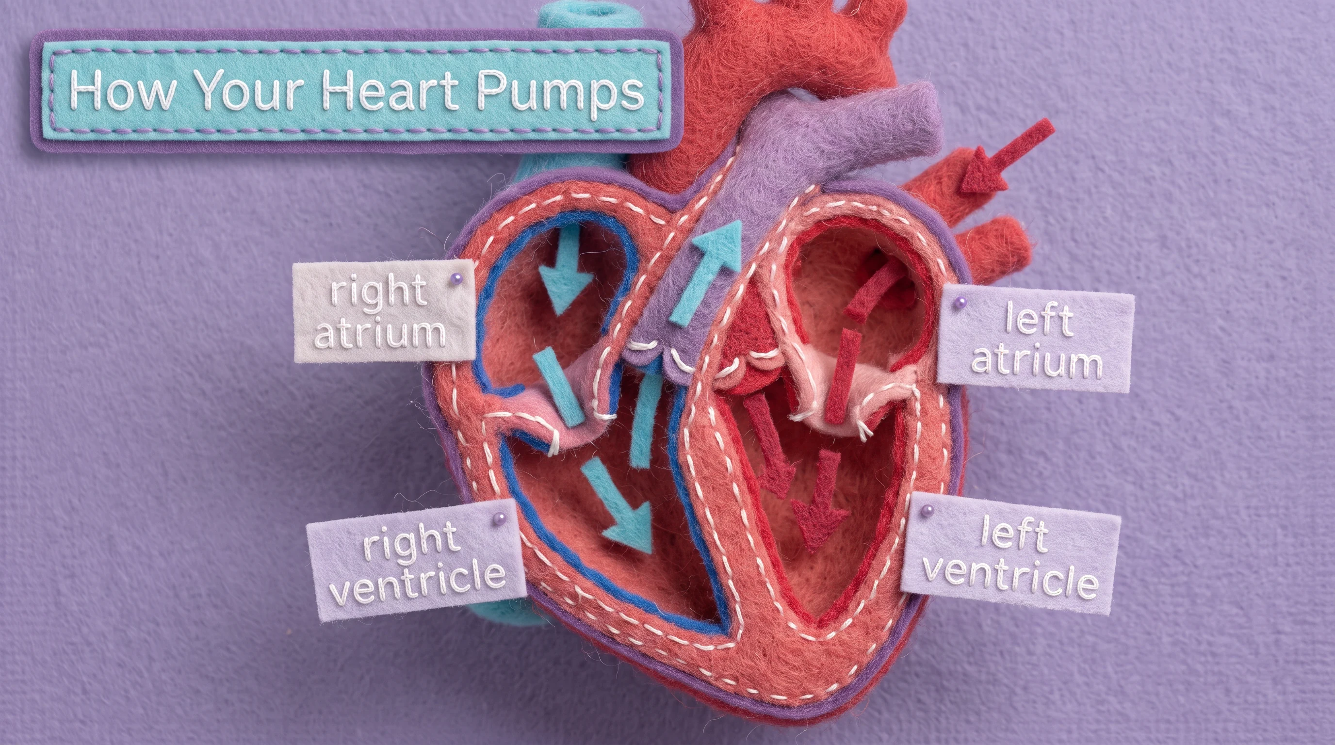 How your heart pumps, in the Felt Craft Medical style