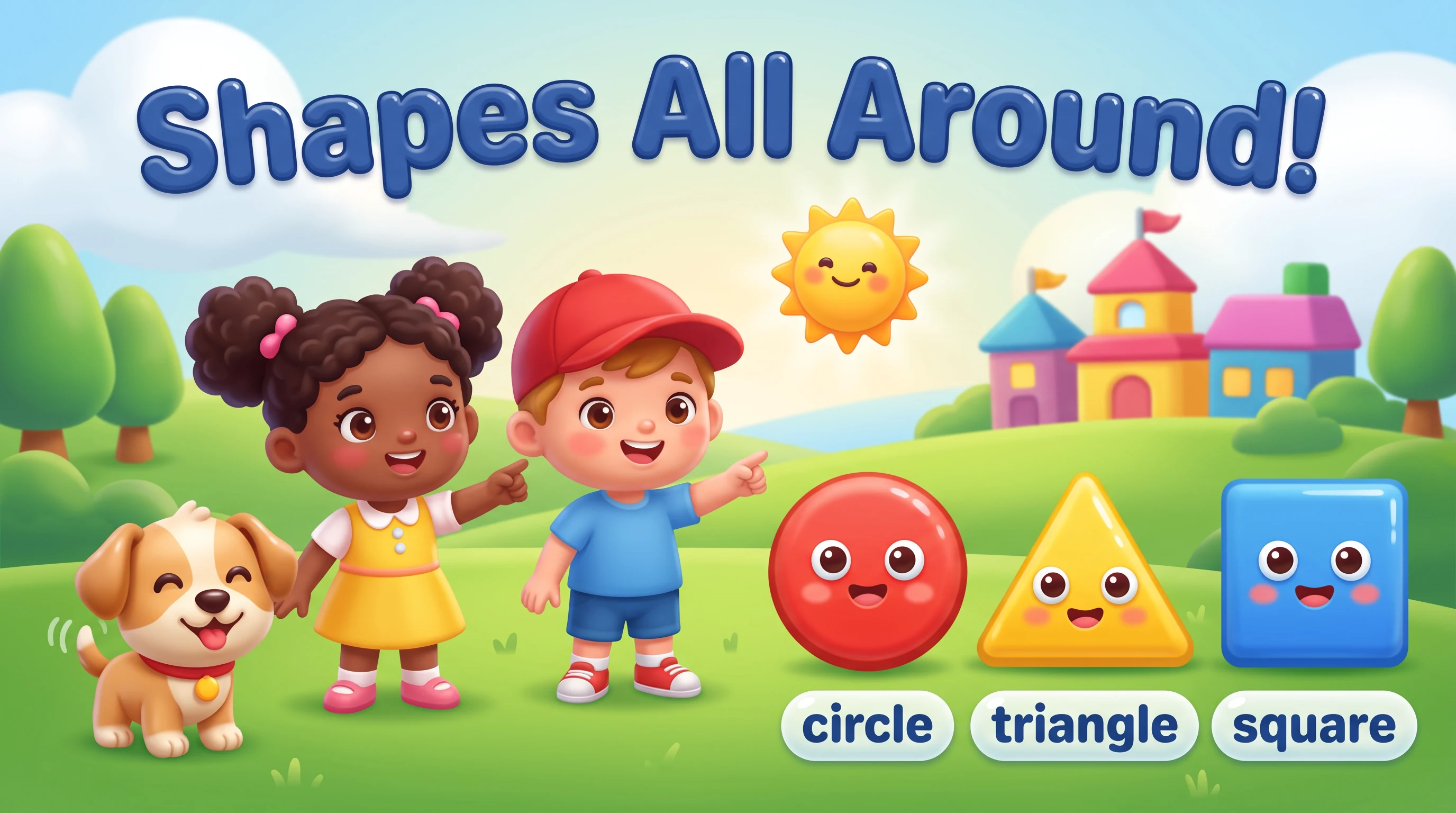 Shapes all around, in the Glossy Preschool 3D style