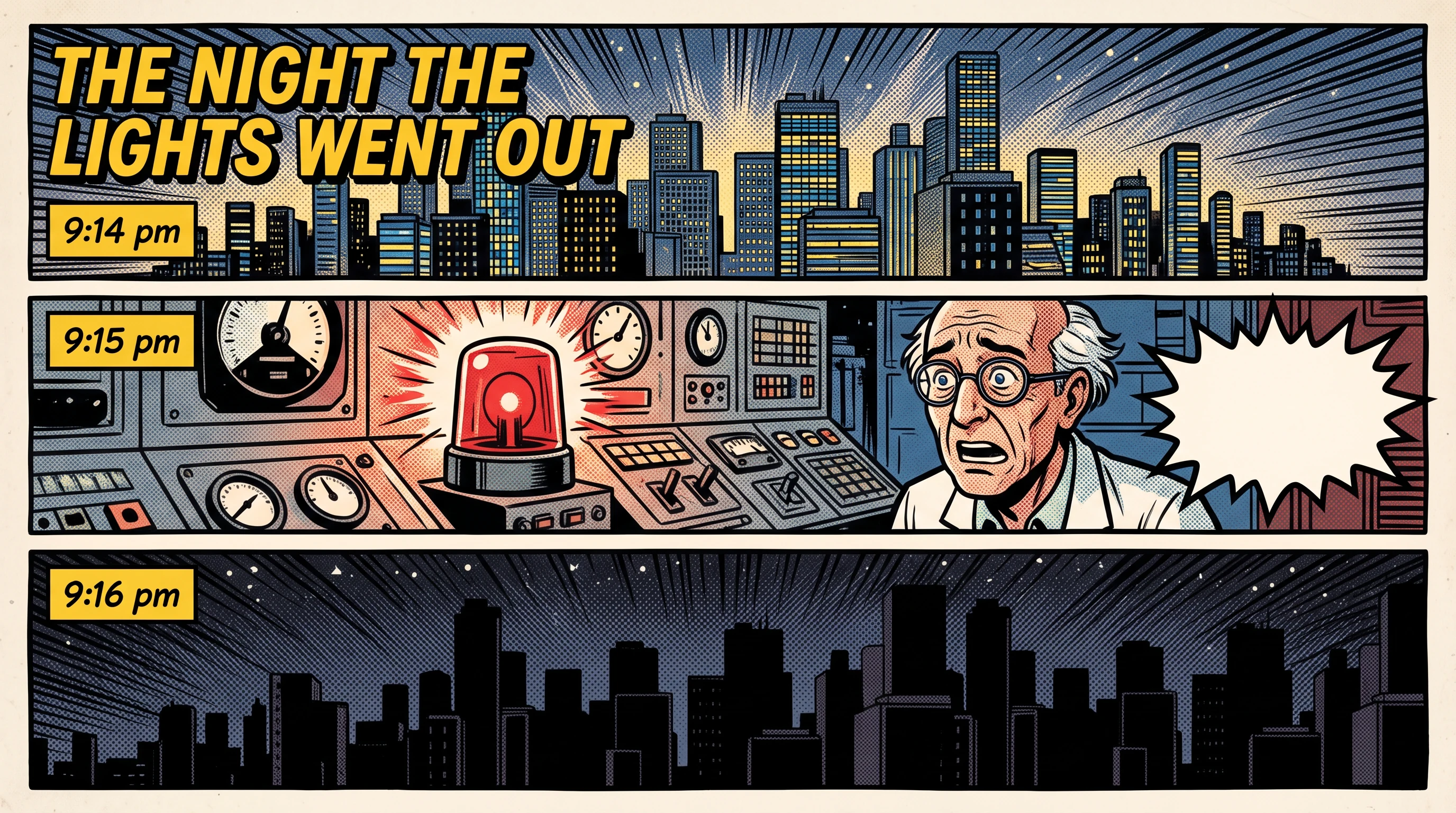 The night the lights went out, in the Halftone Comic style
