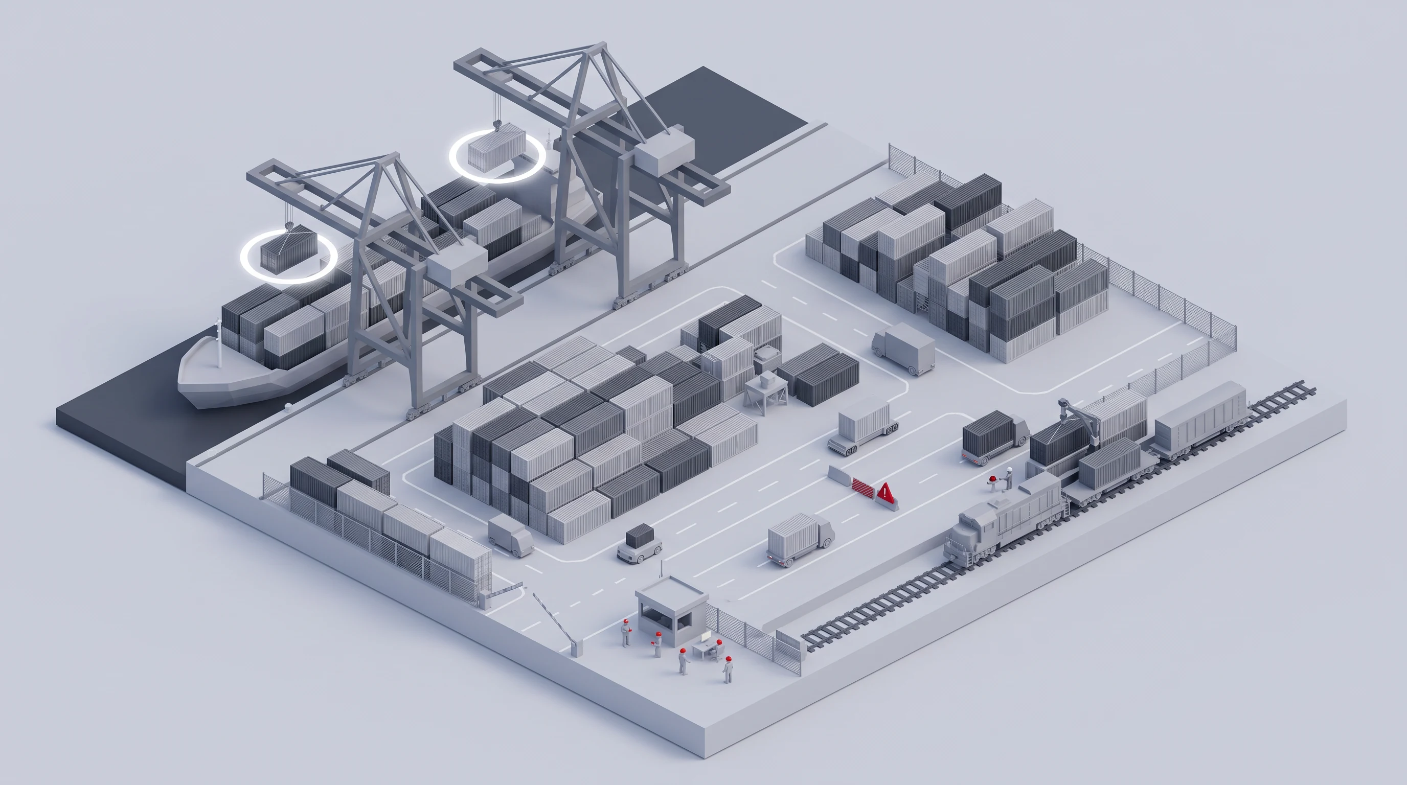 Inside an automated port, in the Low Poly Isometric style