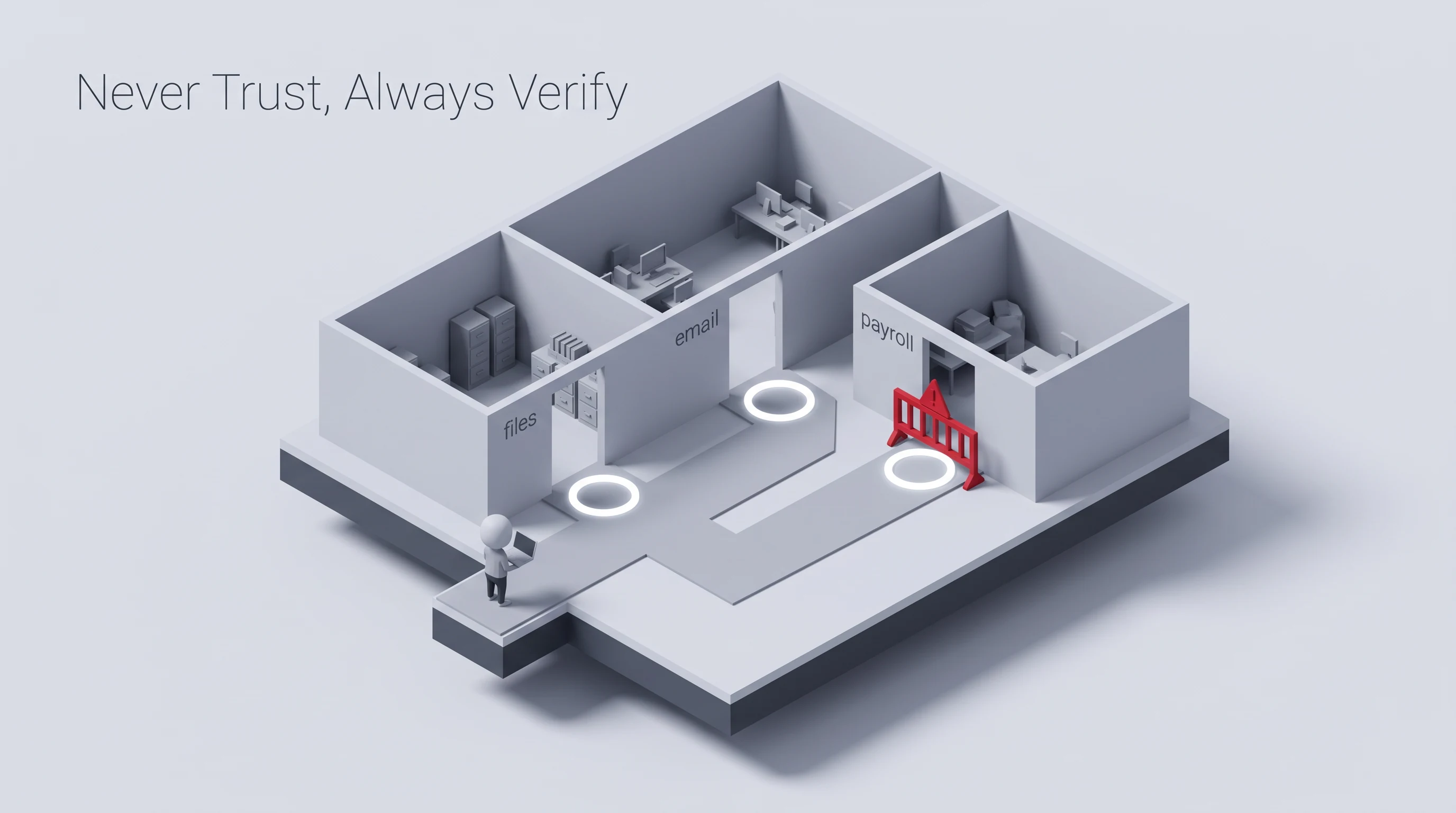 Never trust, always verify, in the Low Poly Isometric style