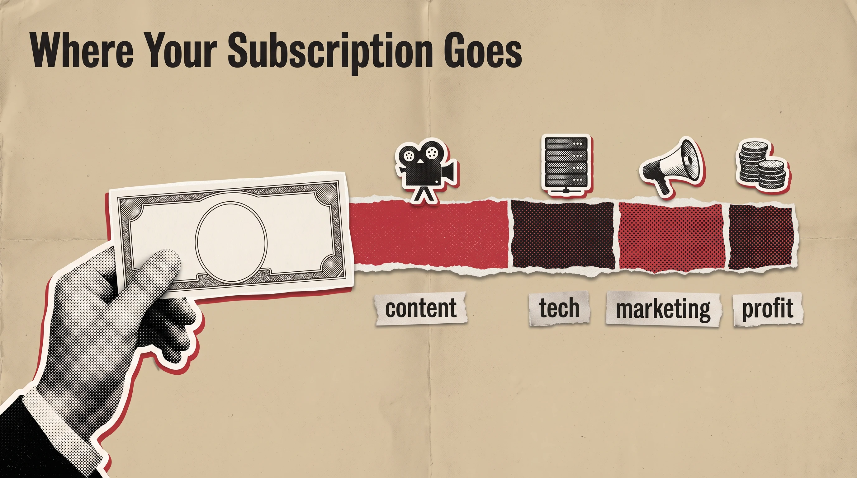 Where your subscription goes, in the Newsroom Paper Collage style