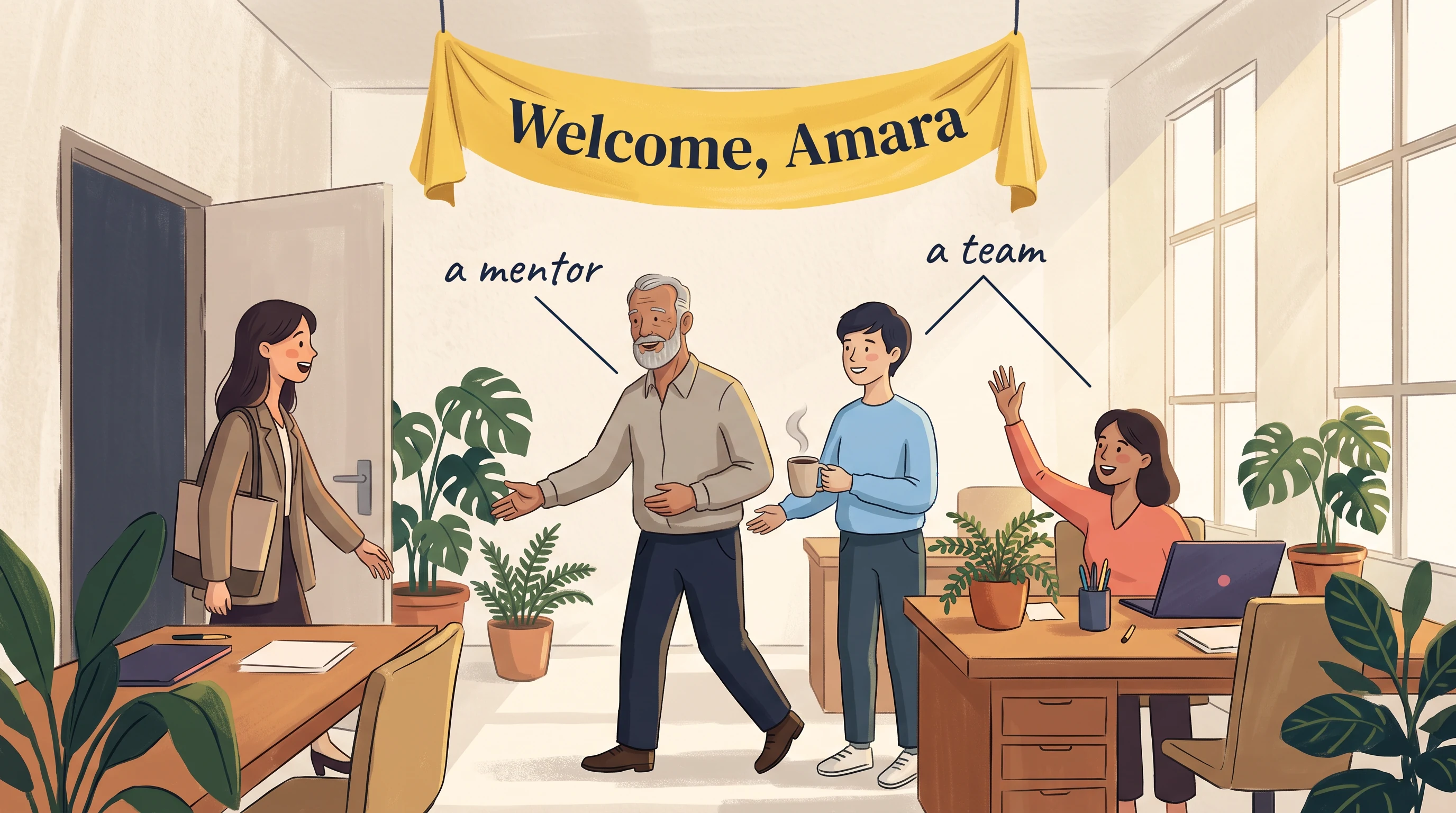 A first day at work, in the Painterly Gouache style