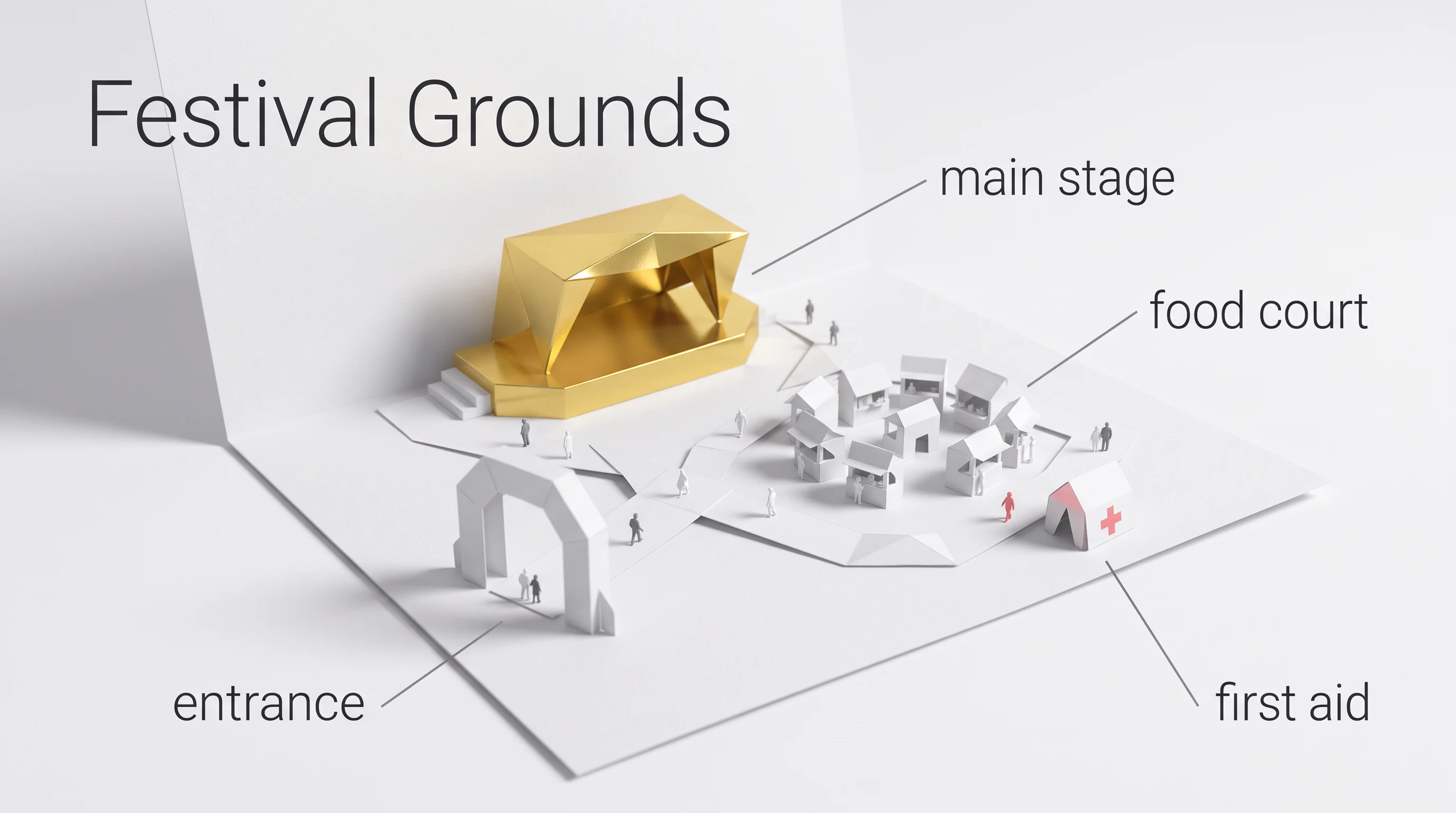 Festival grounds, in the Papercraft Origami style