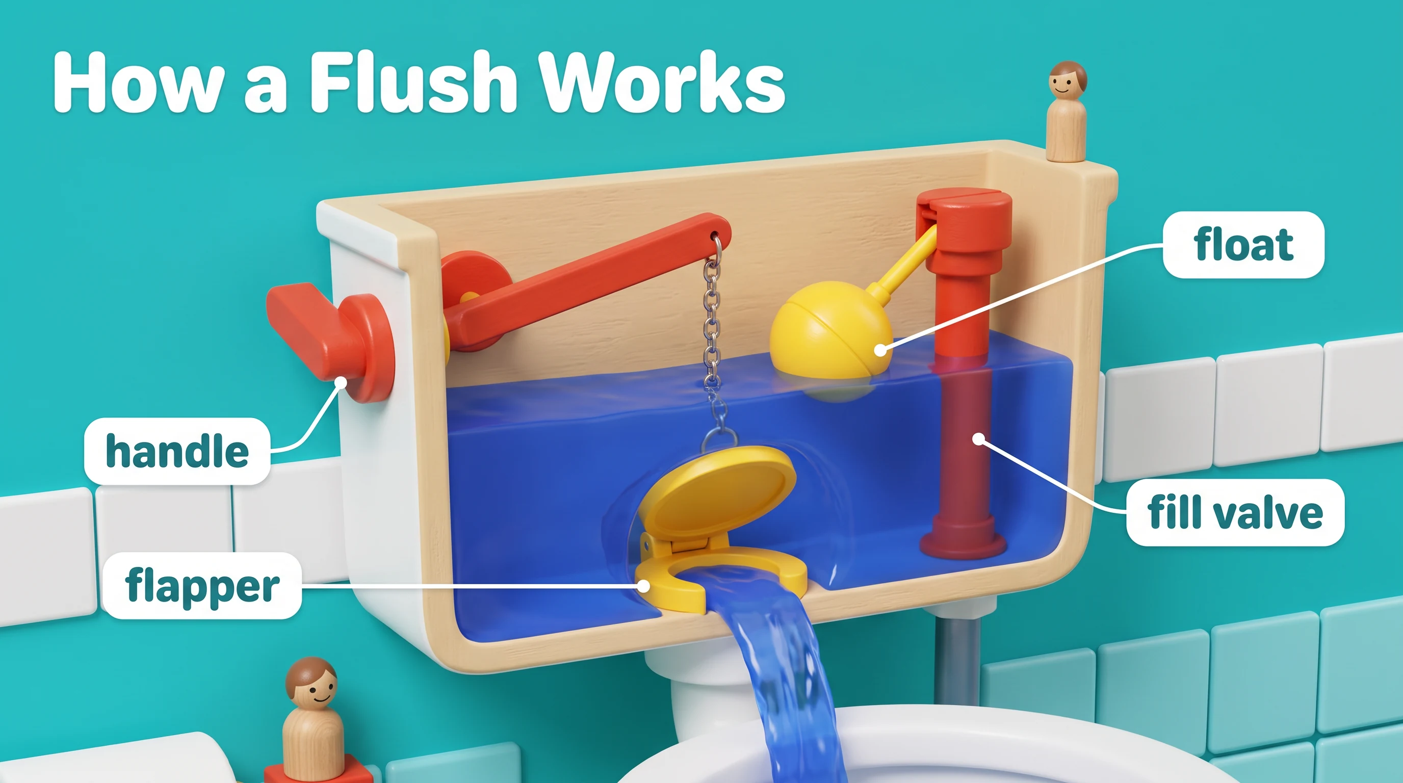 How a flush works, in the Toy Chain Reaction style