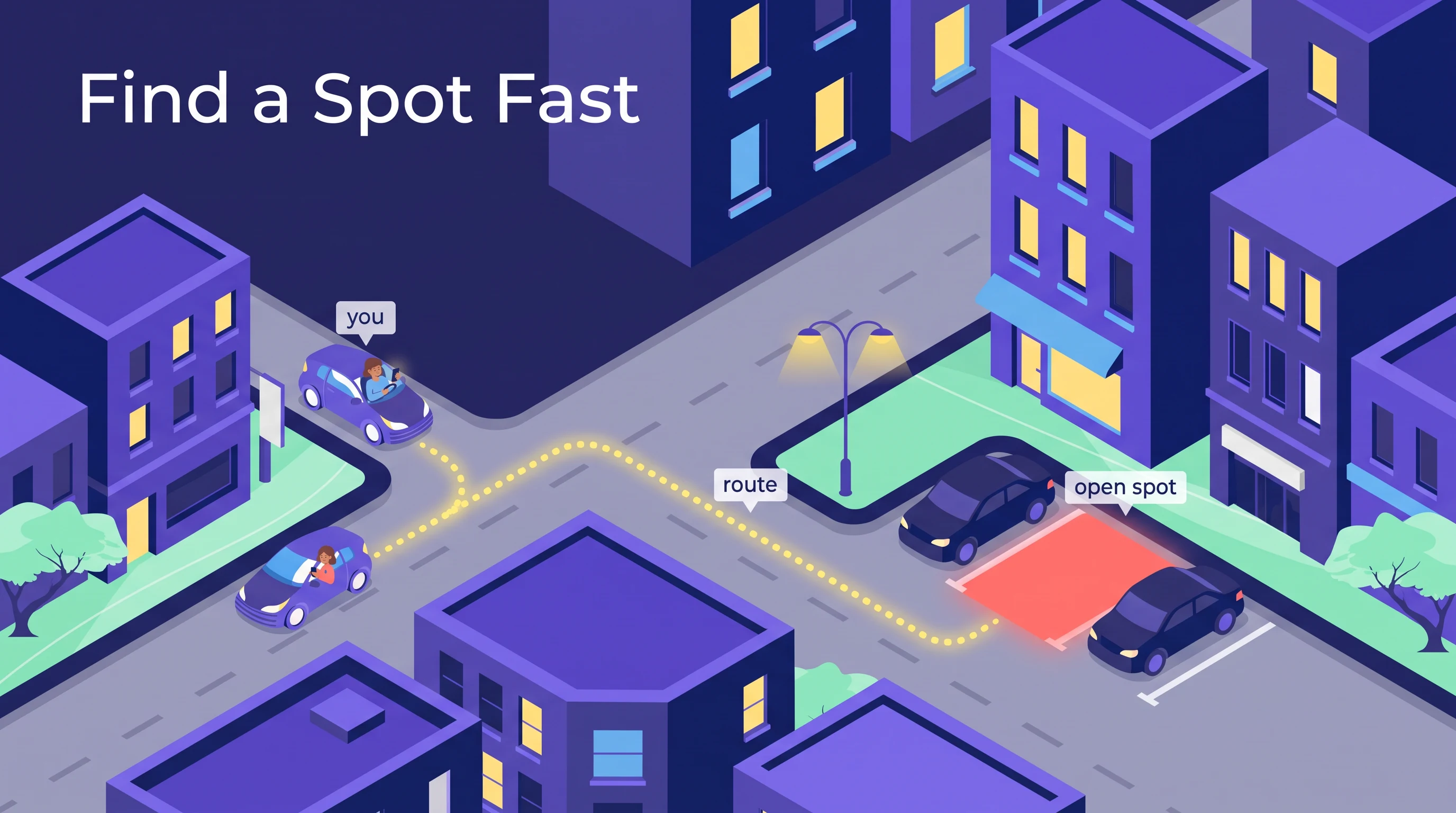 Find a spot fast, in the Twilight City Vector style