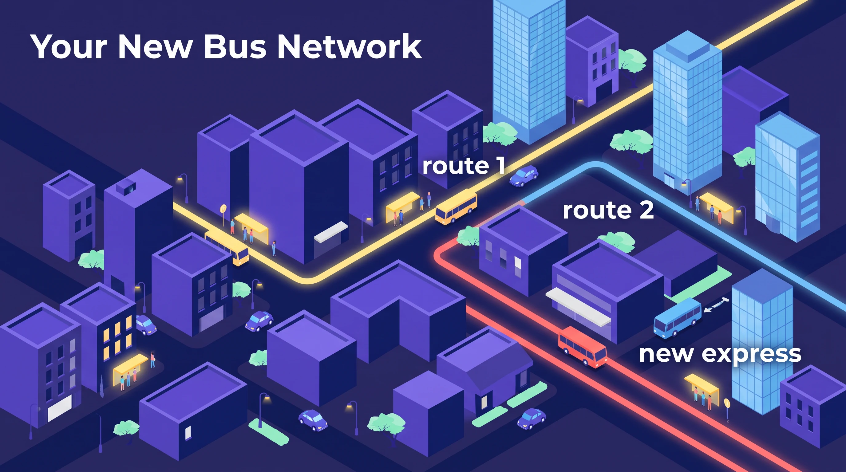 Your new bus network, in the Twilight City Vector style