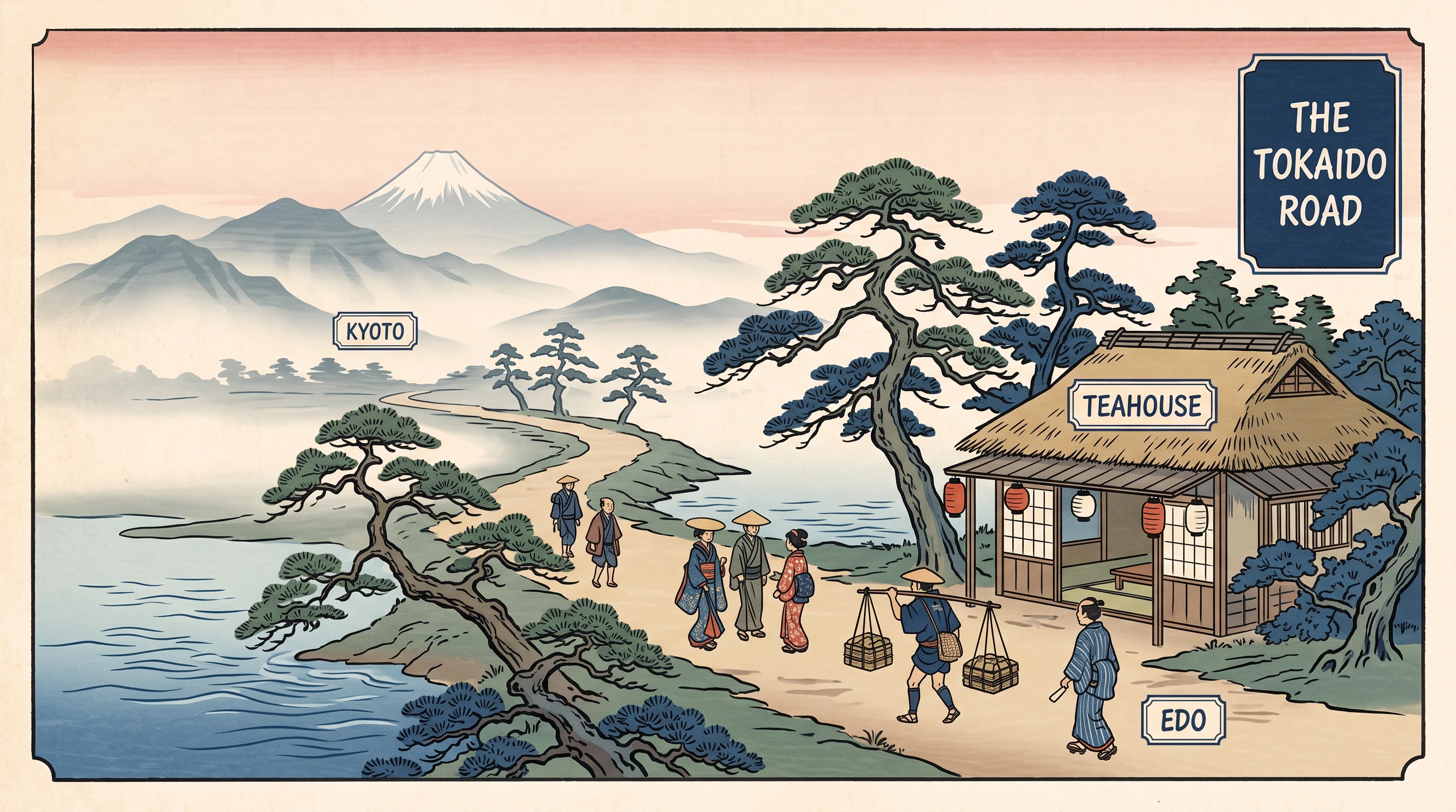 The Tokaido Road, in the Ukiyo-e Woodblock style
