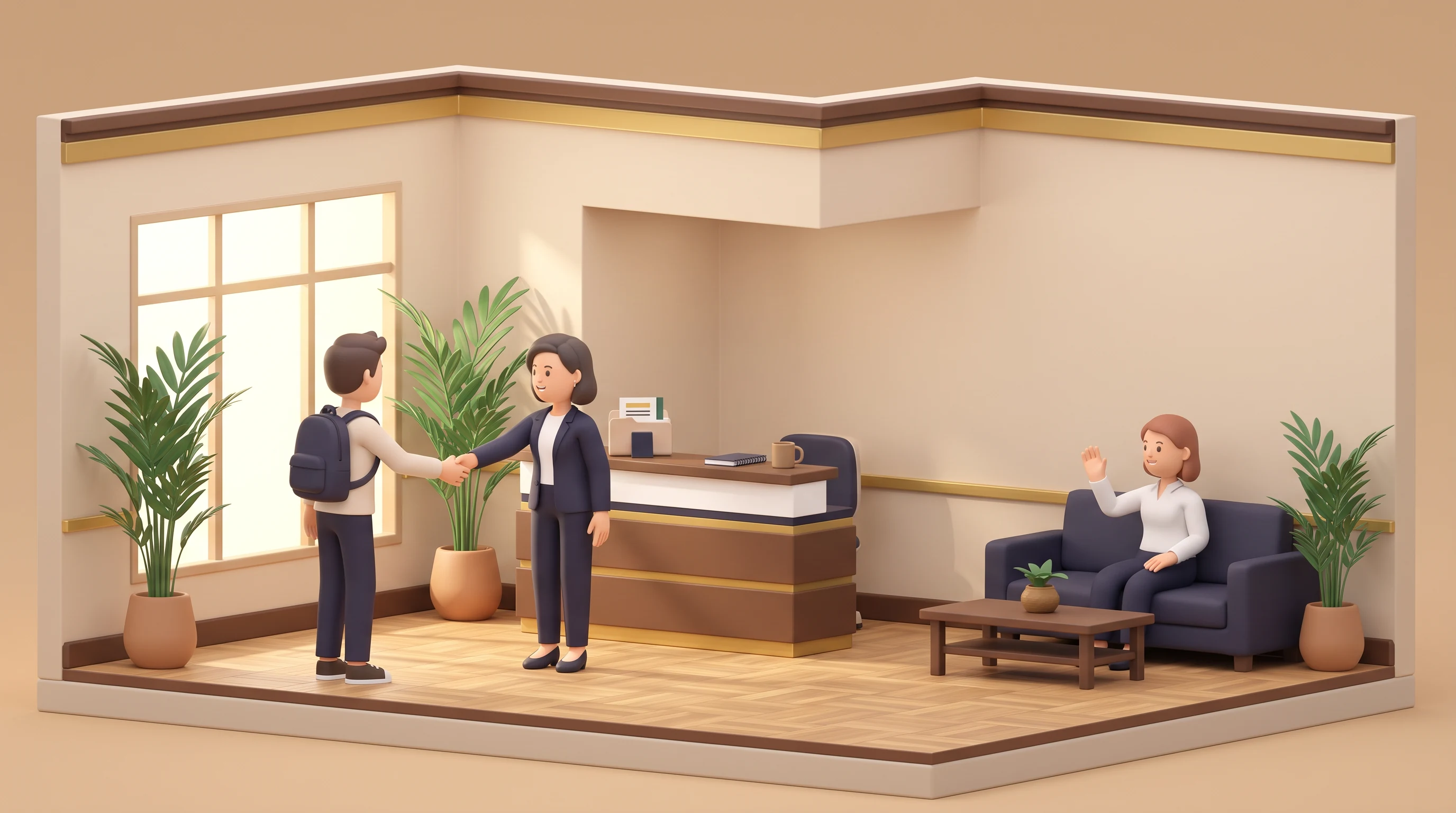 A first day welcome, in the Warm Museum Diorama 3D style